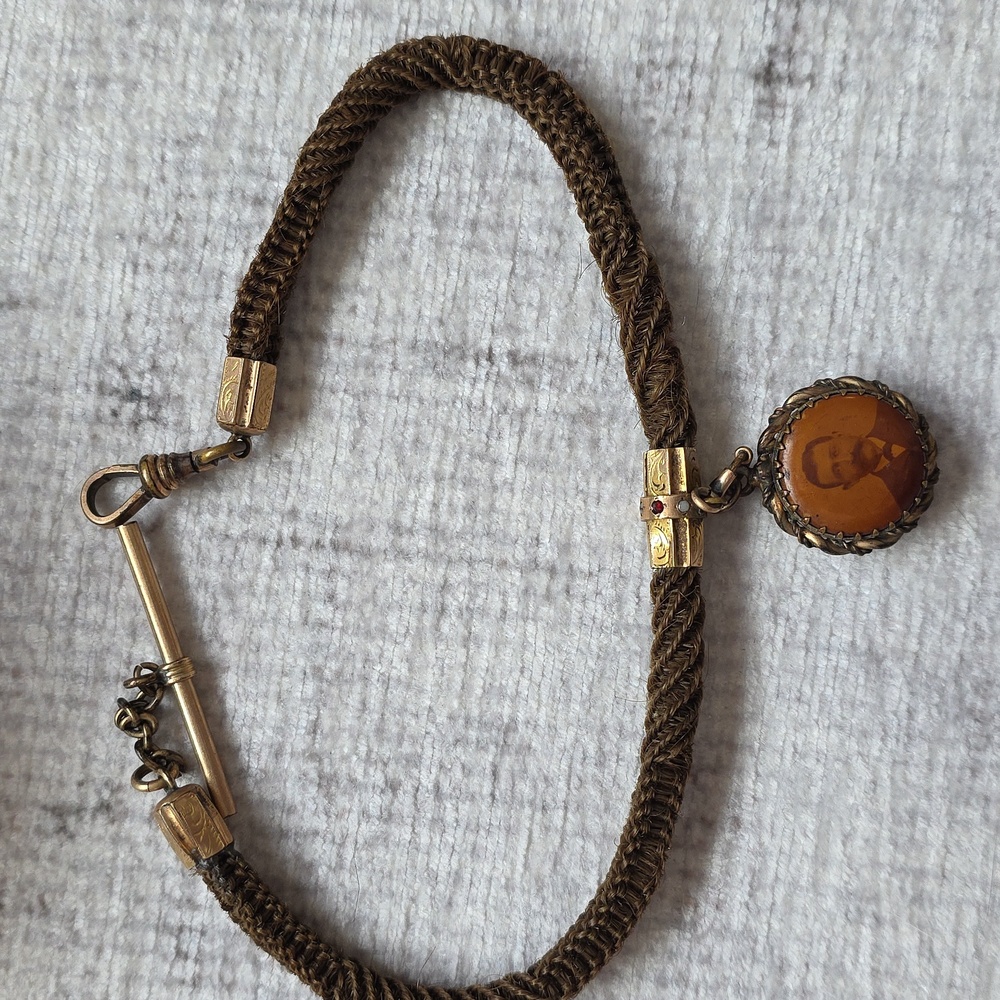 Antique Japan Trinket Box Silk Boucher Landscape Tintype Hair Mourning Chain - Picture 5 of 16